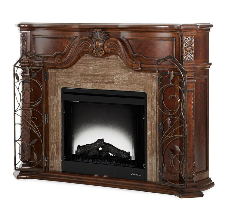 Windsor Court 2pc Fireplace w/Insert, Heater and LED Lights in Vintage Fruitwood - Furniture Land (Milwaukee, WI)