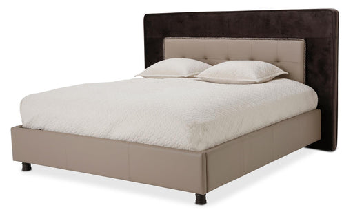 21 Cosmopolitan California King Upholstered Tufted Bed in Taupe/Umber - Furniture Land (Milwaukee, WI)