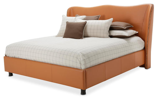 21 Cosmopolitan California King Upholstered Wing Bed in Orange - Furniture Land (Milwaukee, WI)