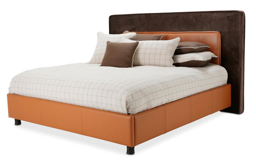 21 Cosmopolitan California King Upholstered Tufted Bed in Orange/Umber - Furniture Land (Milwaukee, WI)