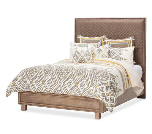 Hudson Ferry Eastern King Diamond-Quilted Panel Bed in Driftwood (Brown Fabric) - Furniture Land (Milwaukee, WI)