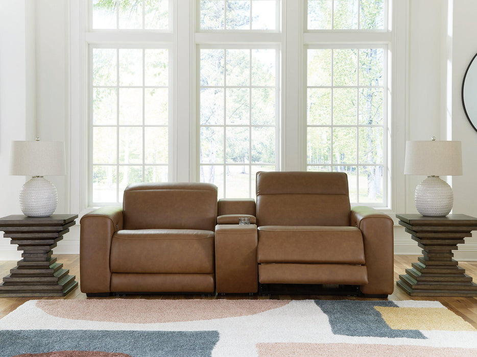 Magic Man Power Reclining Sectional Loveseat with Console - Furniture Land (Milwaukee, WI)