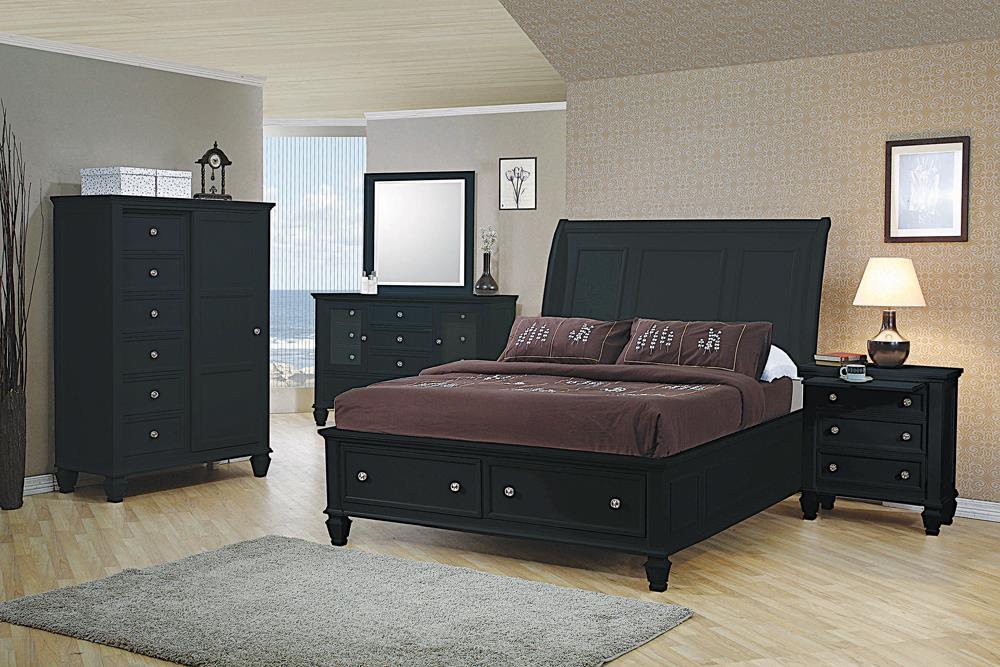 Sandy Beach Queen & E.King Storage Sleigh Bed Black & White - Furniture Land (Milwaukee, WI)