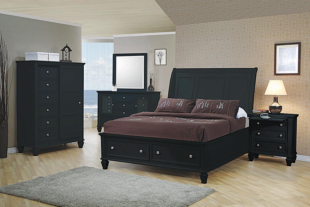 Sandy Beach Queen & E.King Storage Sleigh Bed Black & White - Furniture Land (Milwaukee, WI)