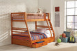 Ashton Twin Over Full 2-drawer Bunk Bed Cappuccino, White, Navy, Honey, & Brown - Furniture Land (Milwaukee, WI)