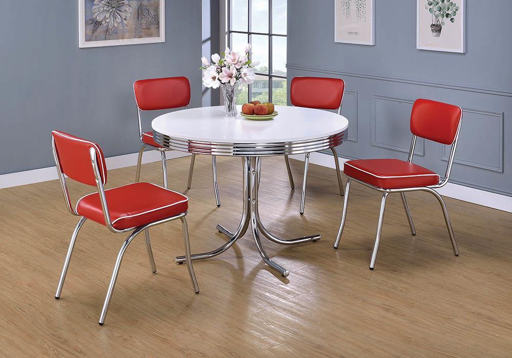 Retro Round Dining Table Glossy White and Chrome - Furniture Land (Milwaukee, WI)