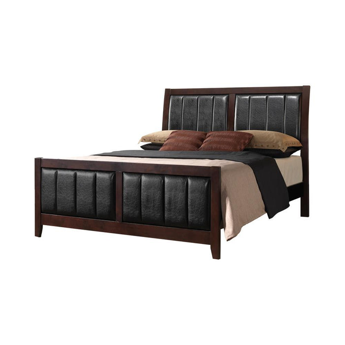 Carlton California King, E.King, & Queen Upholstered Bed Cappuccino and Black - Furniture Land (Milwaukee, WI)