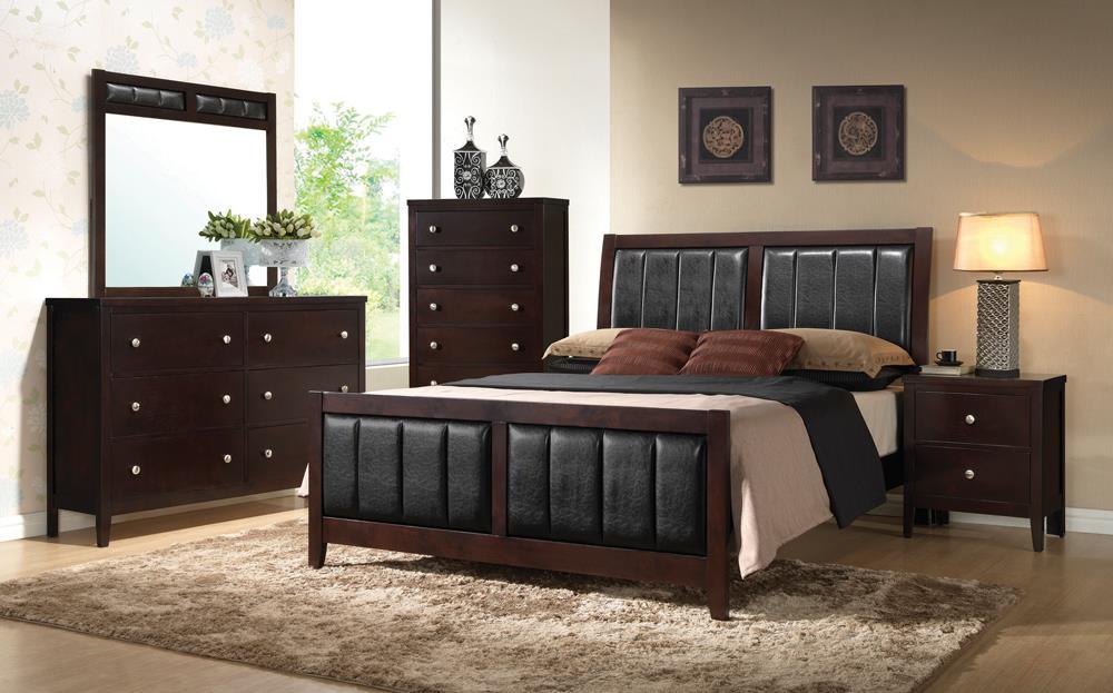 Carlton California King, E.King, & Queen Upholstered Bed Cappuccino and Black - Furniture Land (Milwaukee, WI)