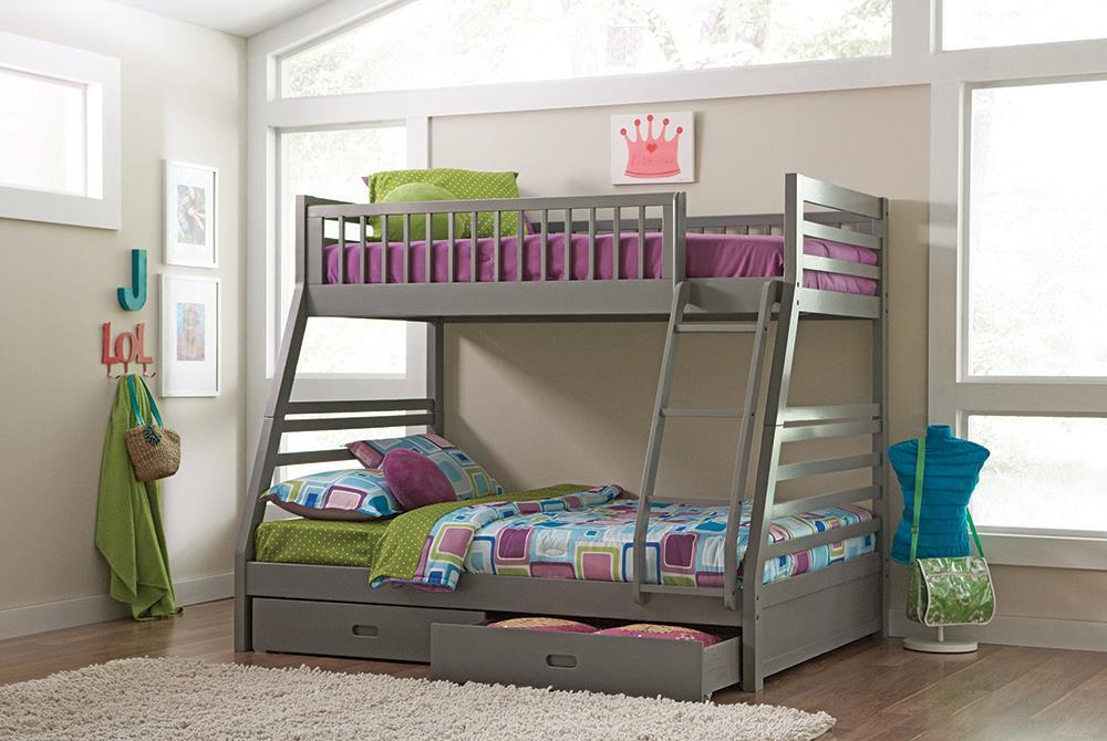 Ashton Twin Over Full 2-drawer Bunk Bed Cappuccino, White, Navy, Honey, & Brown - Furniture Land (Milwaukee, WI)