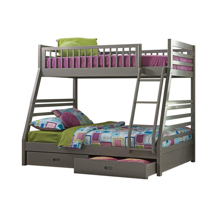 Ashton Twin Over Full 2-drawer Bunk Bed Cappuccino, White, Navy, Honey, & Brown - Furniture Land (Milwaukee, WI)