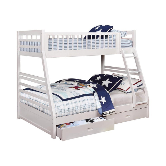 Ashton Twin Over Full 2-drawer Bunk Bed Cappuccino, White, Navy, Honey, & Brown - Furniture Land (Milwaukee, WI)
