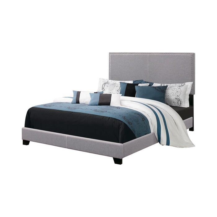 Boyd California King, King, & Queen Upholstered Bed with Nailhead Trim Charcoal & Grey - Furniture Land (Milwaukee, WI)