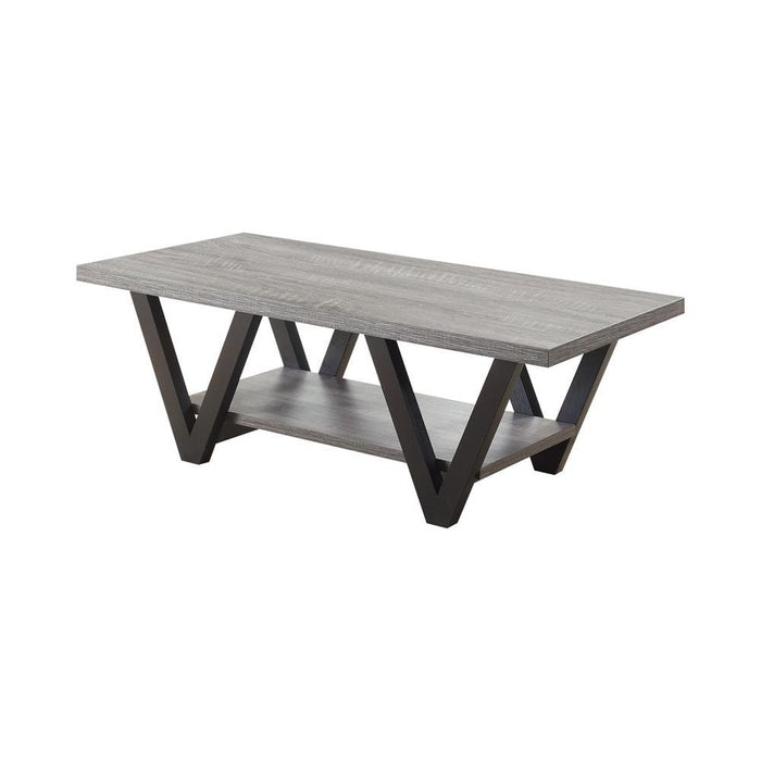 Stevens V-shaped Coffee Table Black and Antique Grey - Furniture Land (Milwaukee, WI)