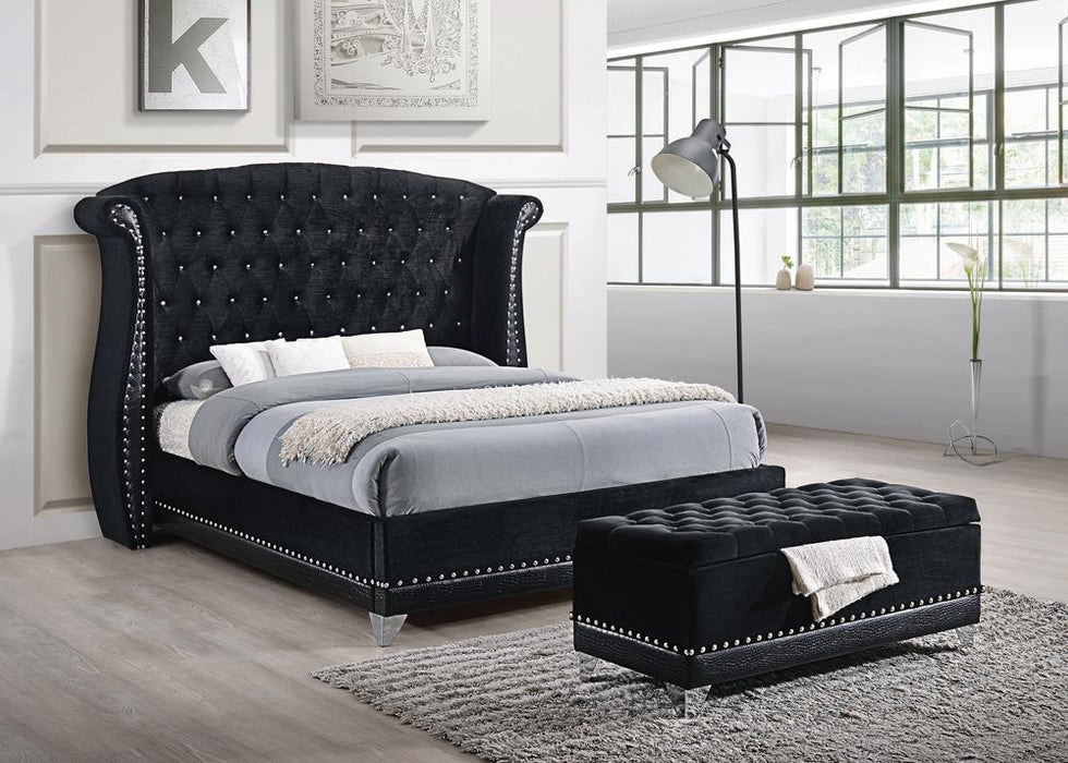 Barzini California King, E.King, & Queen Tufted Upholstered Bed Black - Furniture Land (Milwaukee, WI)