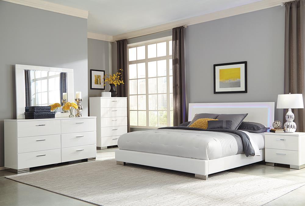 Felicity Eastern King, Queen, & Cal.King Panel Bed with LED Lighting Glossy White - Furniture Land (Milwaukee, WI)