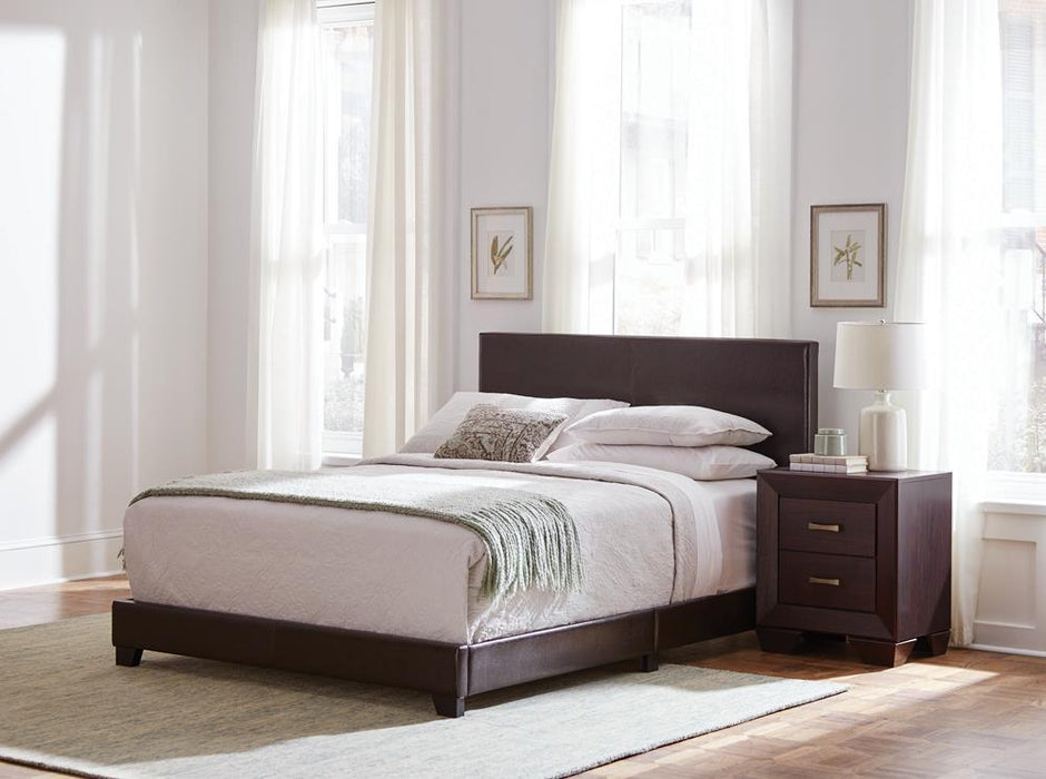 Dorian Upholstered California King, E.King, & Queen Bed Black, Brown, & Grey - Furniture Land (Milwaukee, WI)