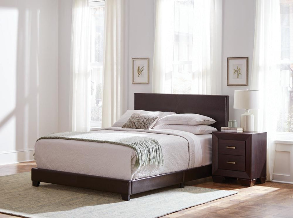 Dorian Upholstered California King, E.King, & Queen Bed Black, Brown, & Grey - Furniture Land (Milwaukee, WI)
