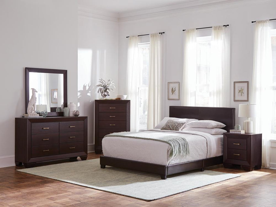 Dorian Upholstered California King, E.King, & Queen Bed Black, Brown, & Grey - Furniture Land (Milwaukee, WI)