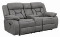 Higgins Pillow Top Arm Motion Loveseat with Console Grey - Furniture Land (Milwaukee, WI)