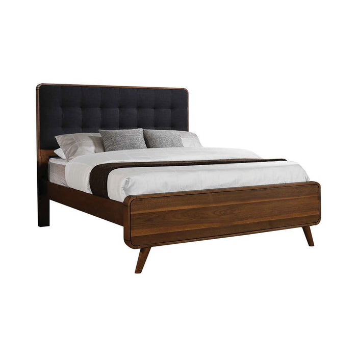 Robyn California King, E.King, & Queen Bed with Upholstered Headboard Dark Walnut - Furniture Land (Milwaukee, WI)