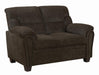 Clementine Upholstered Loveseat with Nailhead Trim Brown - Furniture Land (Milwaukee, WI)