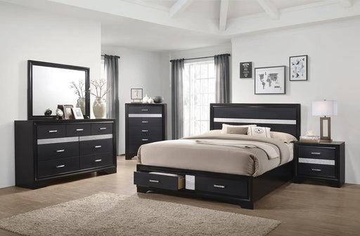 Miranda California King. E.King, & Queen 2-drawer Storage Bed Black & White - Furniture Land (Milwaukee, WI)