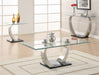 Pruitt Glass Top Coffee Table Clear and Satin - Furniture Land (Milwaukee, WI)