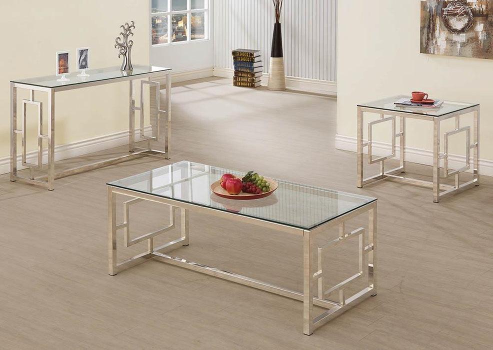 Merced Square Tempered Glass Top End Table Nickel - Furniture Land (Milwaukee, WI)