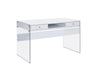Dobrev 2-drawer Writing Desk Glossy White and Clear - Furniture Land (Milwaukee, WI)