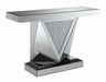 Amore Rectangular Sofa Table with Triangle Detailing Silver and Clear Mirror - Furniture Land (Milwaukee, WI)