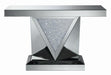 Amore Rectangular Sofa Table with Triangle Detailing Silver and Clear Mirror - Furniture Land (Milwaukee, WI)