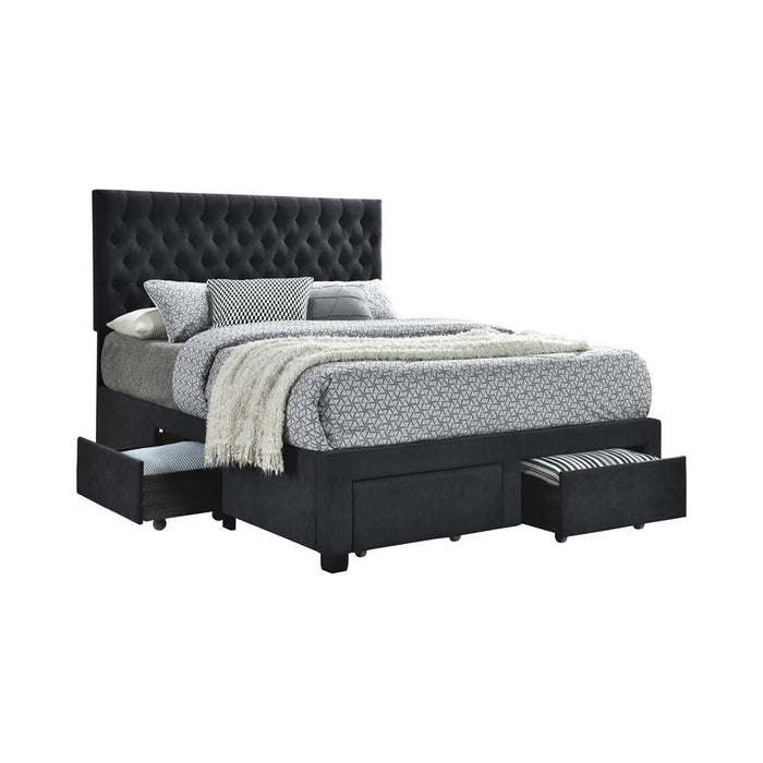 Soledad Eastern King, Full, & Queen 4-drawer Button Tufted Storage Bed Black & White - Furniture Land (Milwaukee, WI)