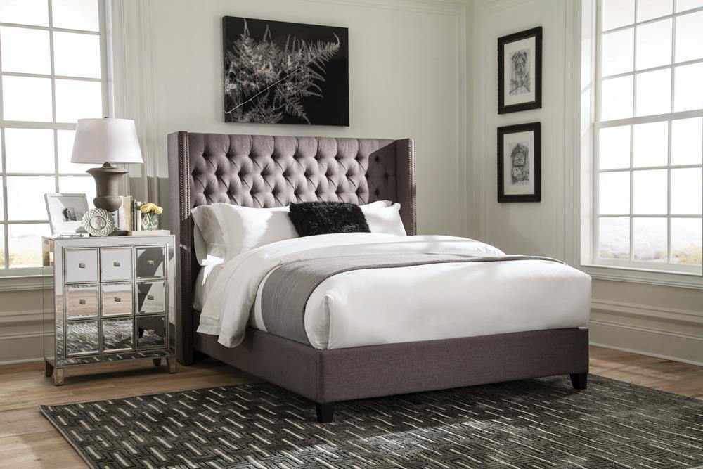Bancroft Demi-wing Upholstered California King, E.King, Queen & Full Bed Grey - Furniture Land (Milwaukee, WI)