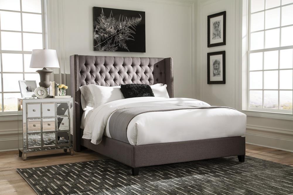 Bancroft Demi-wing Upholstered California King, E.King, Queen & Full Bed Grey - Furniture Land (Milwaukee, WI)