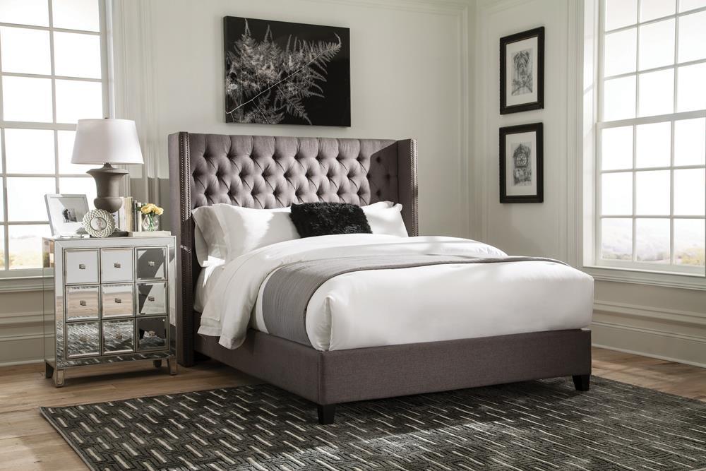 Bancroft Demi-wing Upholstered California King, E.King, Queen & Full Bed Grey - Furniture Land (Milwaukee, WI)