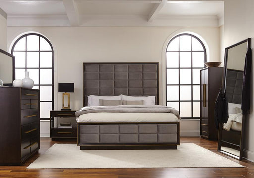 Durango California King, Eastren King, & Queen Upholstered Bed Smoked Peppercorn and Grey - Furniture Land (Milwaukee, WI)
