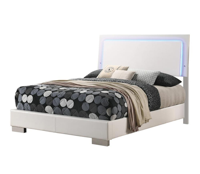 Felicity Full & Twin Panel Bed with LED Lighting Glossy White - Furniture Land (Milwaukee, WI)