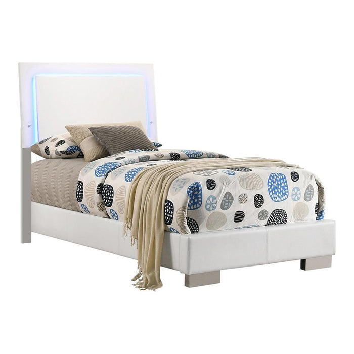 Felicity Full & Twin Panel Bed with LED Lighting Glossy White - Furniture Land (Milwaukee, WI)