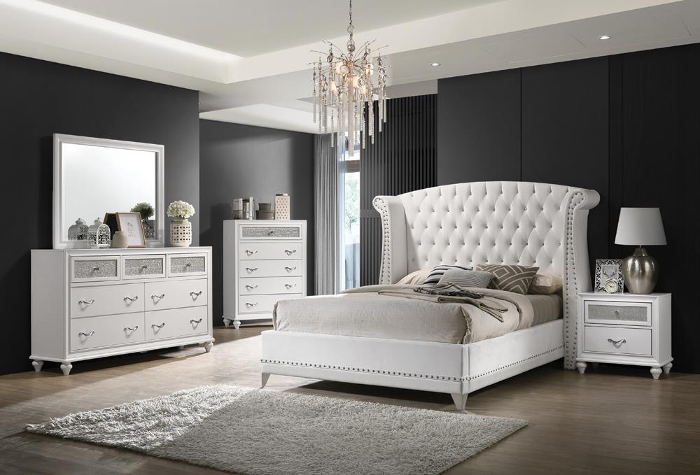 Barzini California King, Eking, & Queen Wingback Tufted Bed White - Furniture Land (Milwaukee, WI)