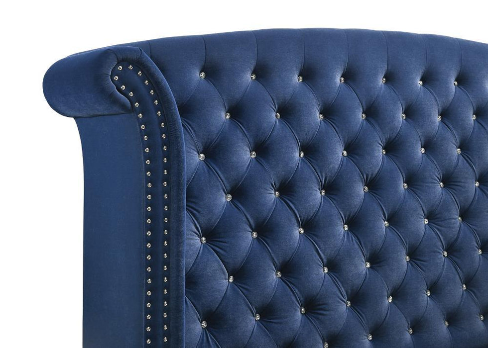 Melody California King, Eastren King, Queen Wingback Upholstered Bed Pacific Blue & Grey - Furniture Land (Milwaukee, WI)