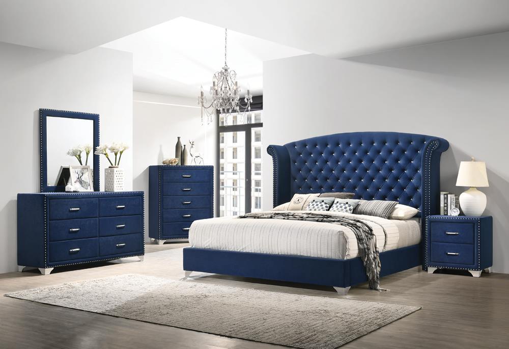 Melody California King, Eastren King, Queen Wingback Upholstered Bed Pacific Blue & Grey - Furniture Land (Milwaukee, WI)