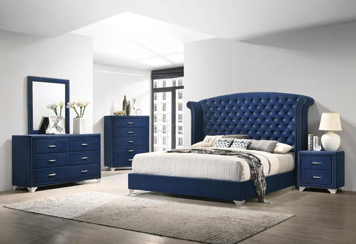 Melody California King, Eastren King, Queen Wingback Upholstered Bed Pacific Blue & Grey - Furniture Land (Milwaukee, WI)