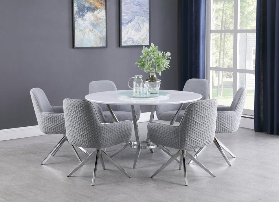 Abby Round Dining Table with Lazy Susan White and Chrome - Furniture Land (Milwaukee, WI)