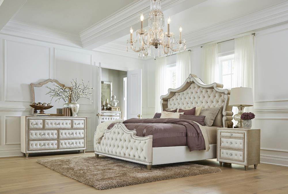 Antonella 5-drawer Upholstered Chest Ivory and Camel - Furniture Land (Milwaukee, WI)