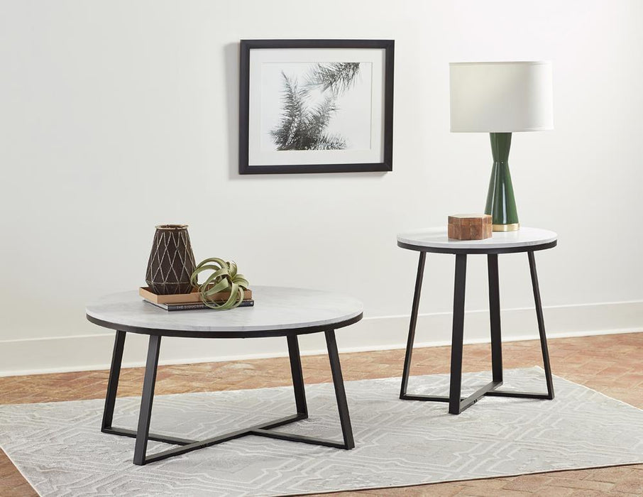 Hugo Round Coffee Table White and Matte Black - Furniture Land (Milwaukee, WI)