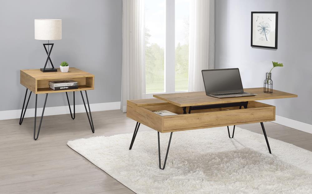 Fanning Lift Top Storage Coffee Table Golden Oak and Black - Furniture Land (Milwaukee, WI)