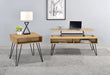 Fanning Square End Table with Open Compartment Golden Oak and Black - Furniture Land (Milwaukee, WI)