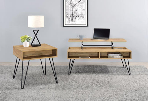 Fanning Lift Top Storage Coffee Table Golden Oak and Black - Furniture Land (Milwaukee, WI)