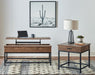 Byers Square 1-drawer End Table Brown Oak and Sandy Black - Furniture Land (Milwaukee, WI)