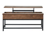 Byers Black Coffee Table with Hidden Storage Brown Oak and Sandy Black - Furniture Land (Milwaukee, WI)
